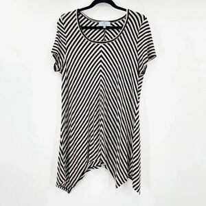 Joan‎ Vass Women's Black White Chevron Scoop Neck Tunic Blouse Size L